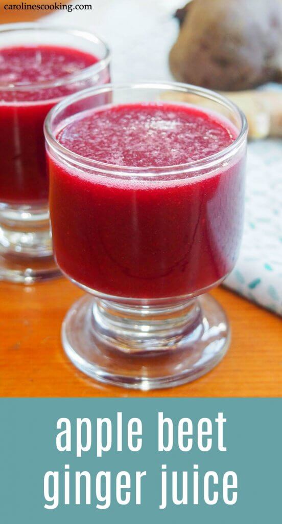 This apple beet ginger juice is easy to make, tasty and great for helping to perk you up if you are in need of a boost or trying to shake off a cold. And no juicer required.