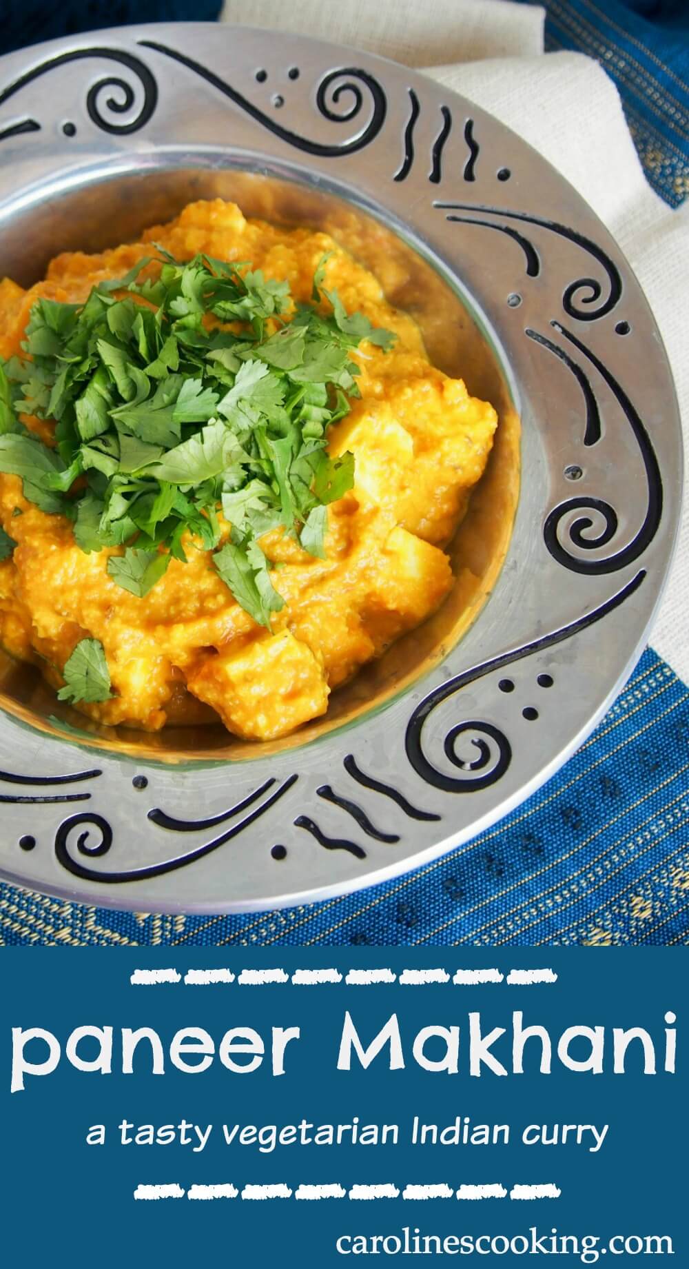 This tasty paneer Makhani is made with tomatoes, cream, cashews and spices.  Quick to make and thoroughly delicious, it's a vegetarian curry all will love.  #vegetarian #paneer #indian #curry