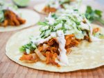 Sweet potato tacos with sprout slaw and chipotle cream