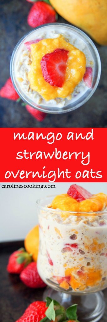 This mango and strawberry overnight oats is the perfect light breakfast for warmer weather.  Deliciously smooth, creamy, fresh & fruity.  And so easy to make!