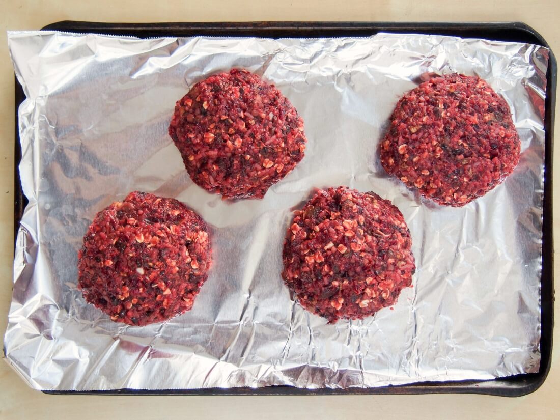 beet and black bean burger ready to cook
