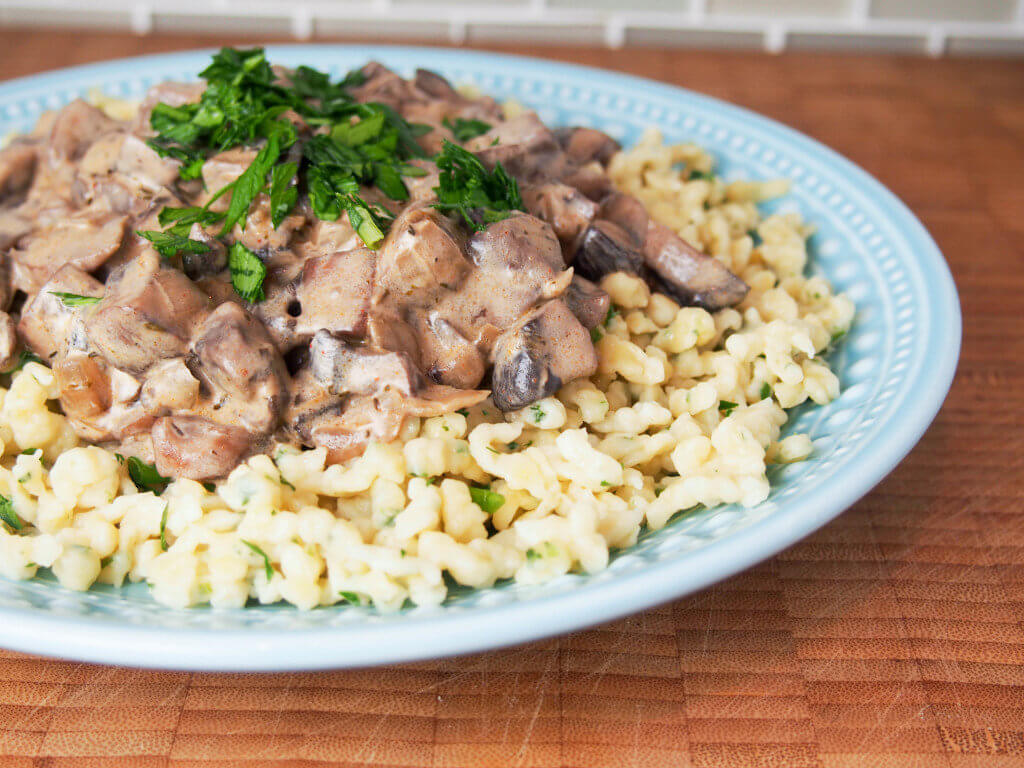 Mushroom stroganoff (with herb spaetzle) Caroline's Cooking