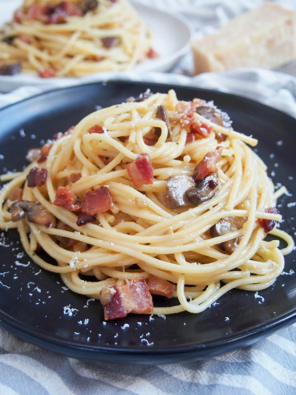 Spaghetti alla carbonara with mushrooms - Caroline&amp;#39;s Cooking
