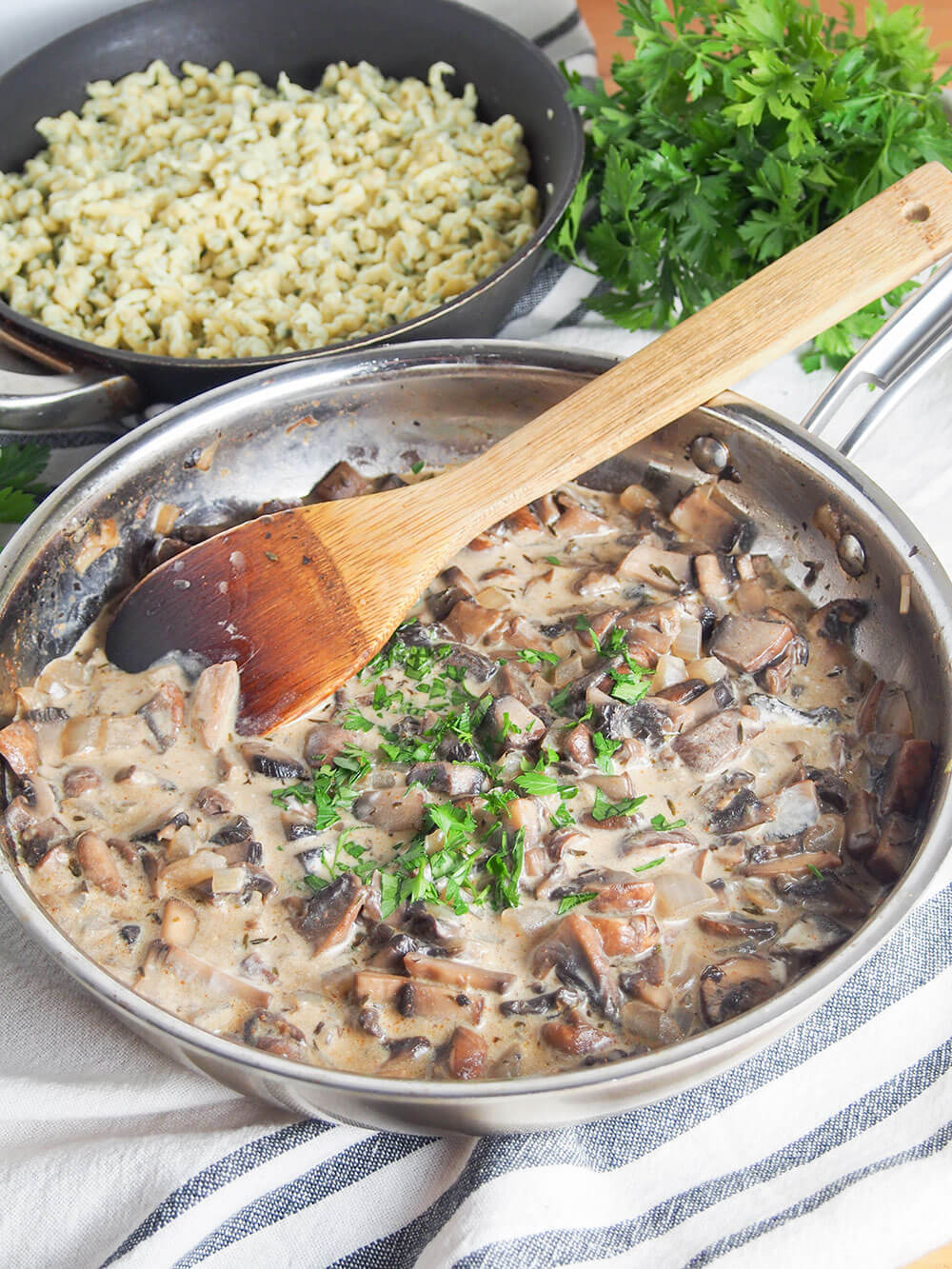 mushroom stroganoff in pan