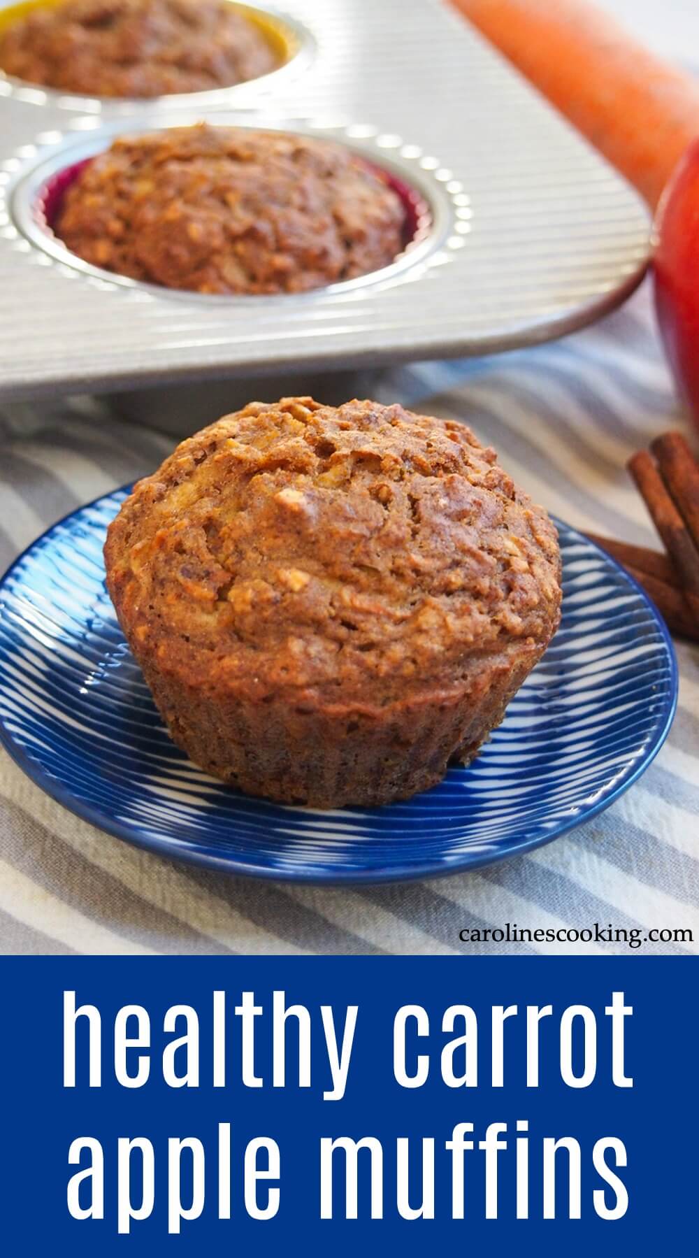 These naturally-sweetened carrot apple muffins have a delicious, gently spiced flavor and moist texture.  They're easy to make and perfect for breakfast or a snack.  #muffin #refinedsugarfree #breakfast #snack #healthybaking