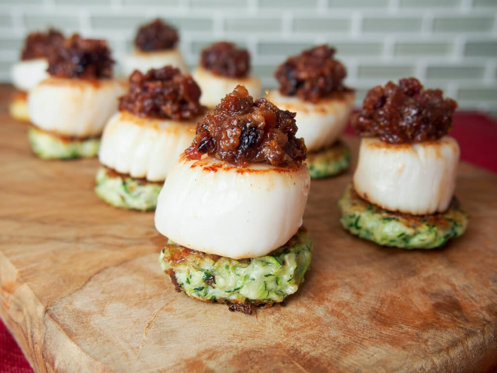 Scallops with Cranberry Bacon Jam