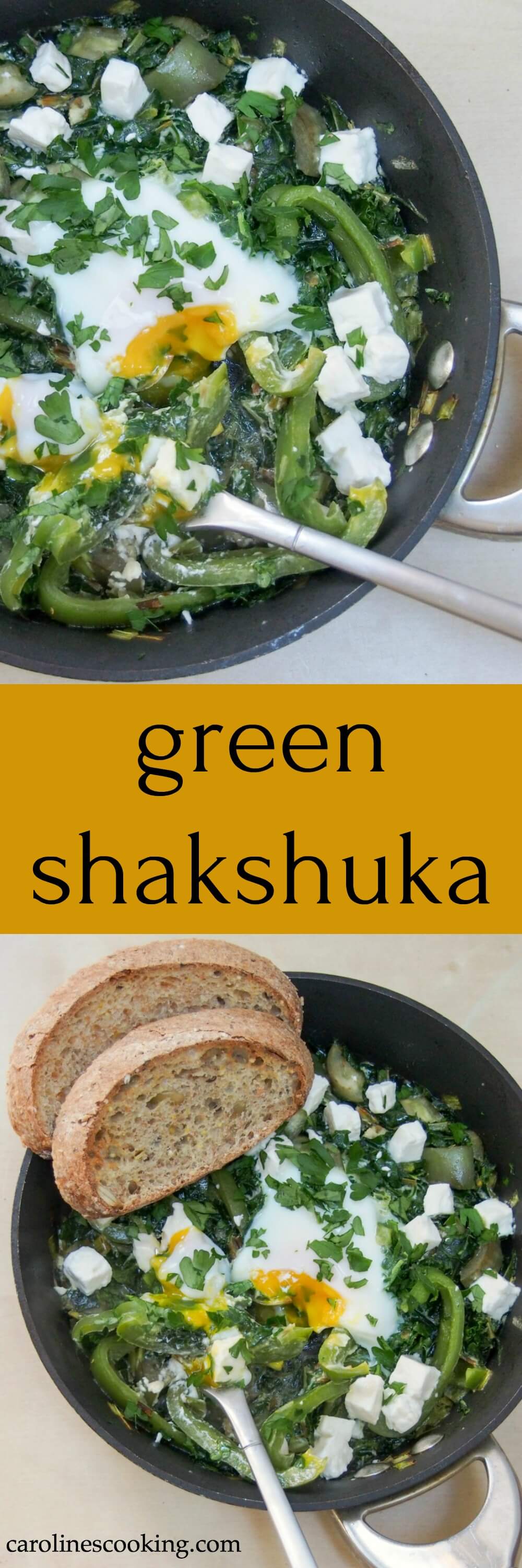 A twist on the traditional, this shakshuka is all green and all delicious.  Quick to make, it's good for you too.  A great brunch or anytime meal.