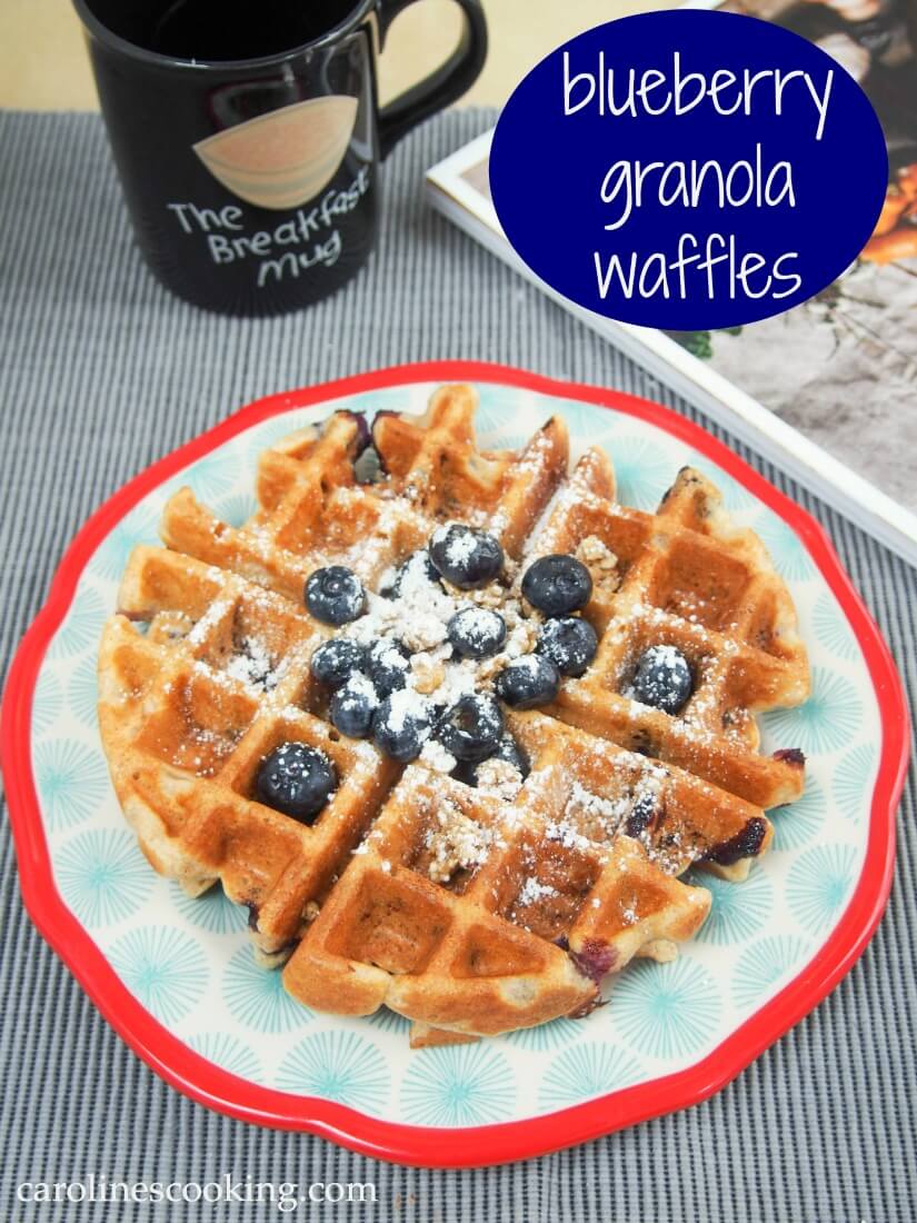 These blueberry granola waffles are a fantastic mix of flavors and textures- fruity, slightly chewy and with lots of wholegrains;  a great start to any day.  breakfast recipe