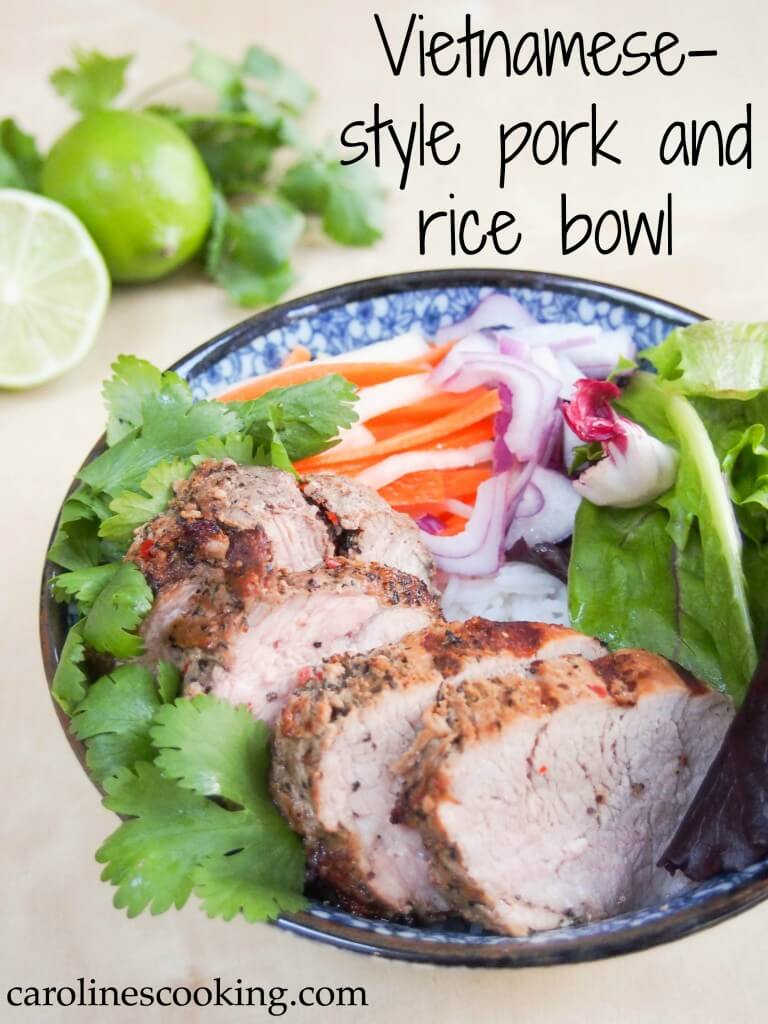 This Vietnamese-style pork and rice bowl is a perfect quick meal - easy to make, full of flavor and the leftovers make a great bahn mi sandwich. Delicious!