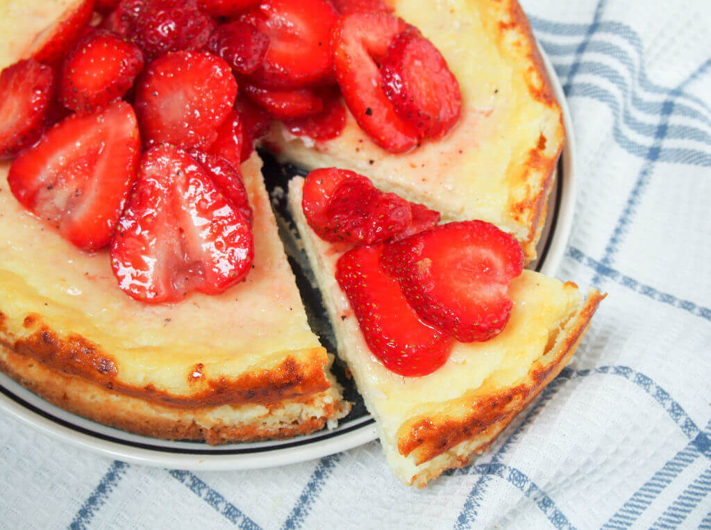Swedish Cheesecake With Strawberries Ostkaka Caroline S Cooking