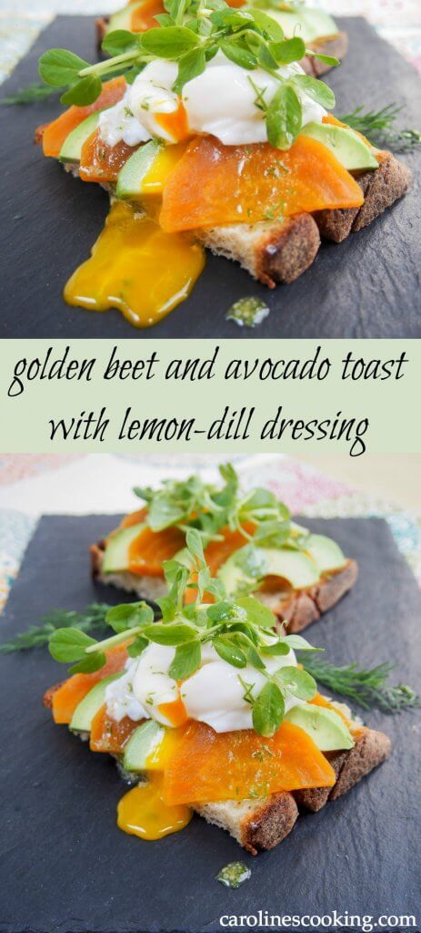 This golden beet and avocado toast is easy to make & so delicious, with a wonderfully fresh dressing.  Great for lunch or brunch- top it with a poached egg too!
