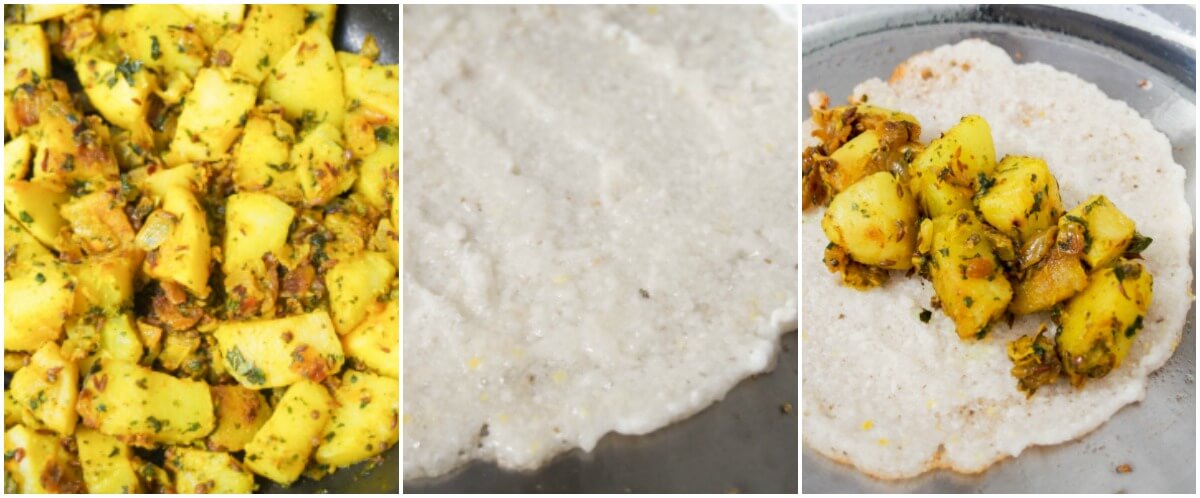 stages making masala dosa