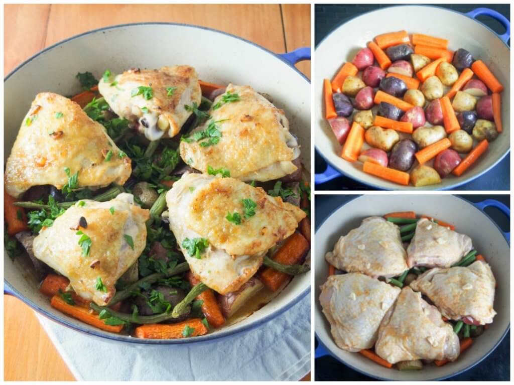 stages making one pot lemon garlic chicken with vegetables