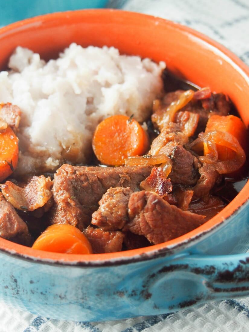 This beef and stout stew is easy to make and a hearty, comforting meal. The stout gives a wonderful rich flavor & tenderizes the beef. Great on a cold day.