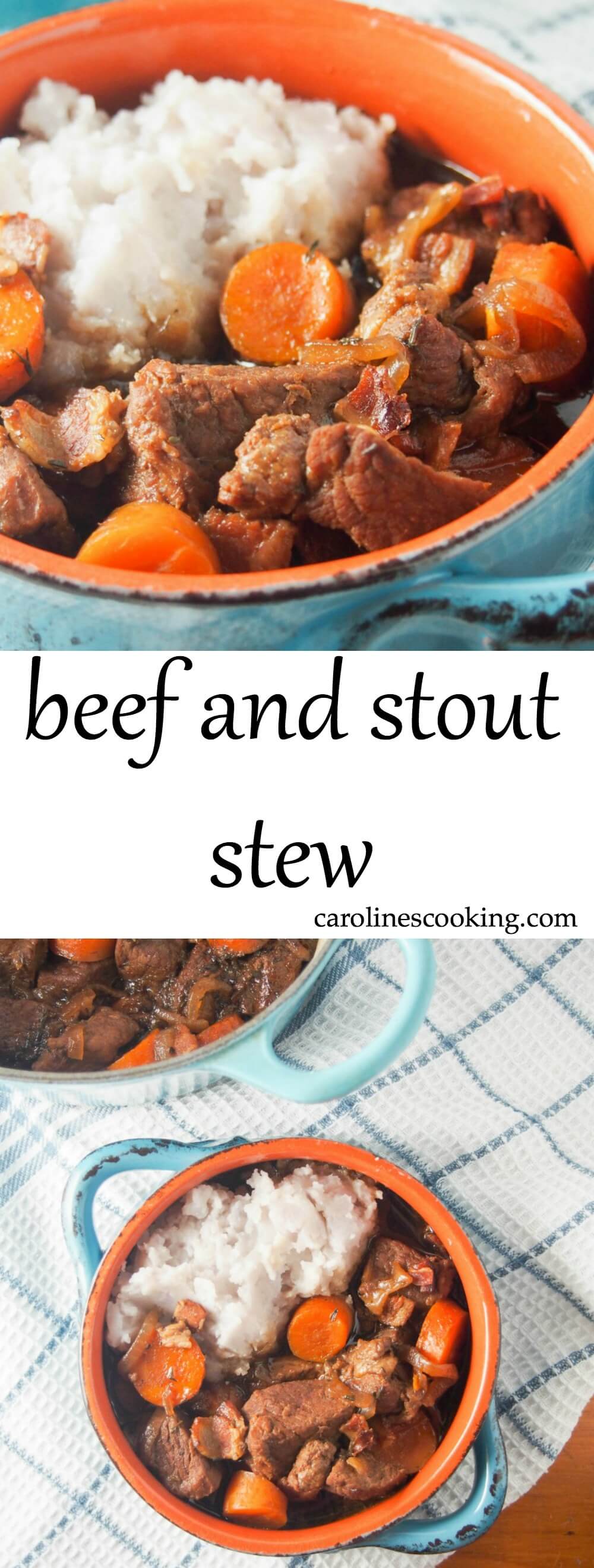 This beef and stout stew is easy to make and a hearty, comforting meal. The stout gives a wonderful rich flavor & tenderizes the beef. Great on a cold day (as well as to celebrate St Patrick's Day)