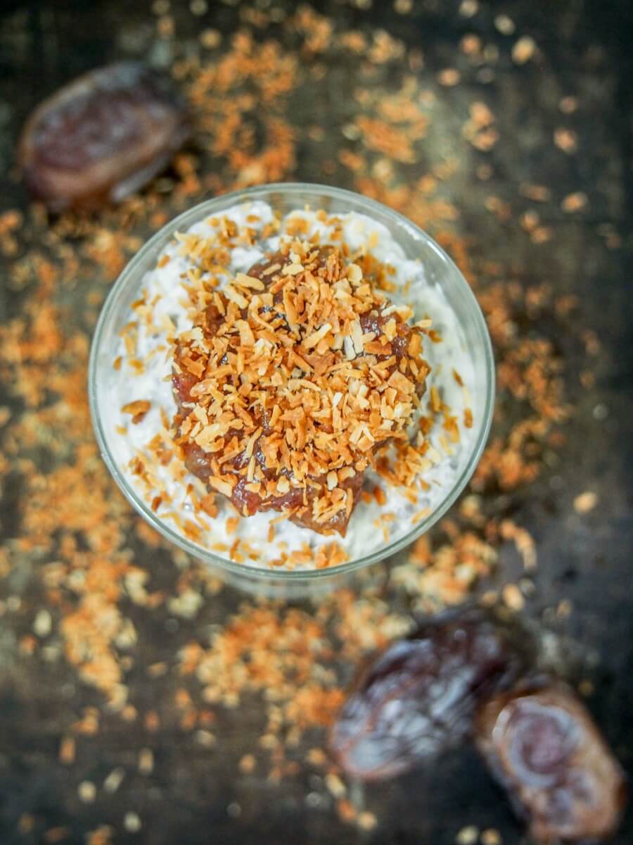 This banana chia pudding with date caramel is such a tasty breakfast / dessert that's good for you too.  Vegan, paleo, dairy & gluten free but full of flavor.