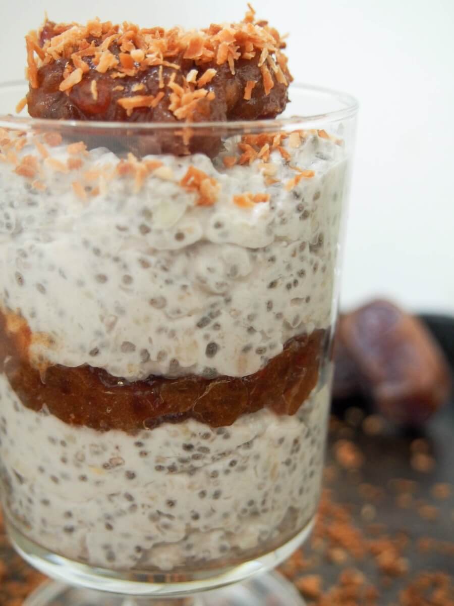 This banana chia pudding with date caramel is such a tasty breakfast / dessert that's good for you too.  Vegan, paleo, dairy & gluten free but full of flavor