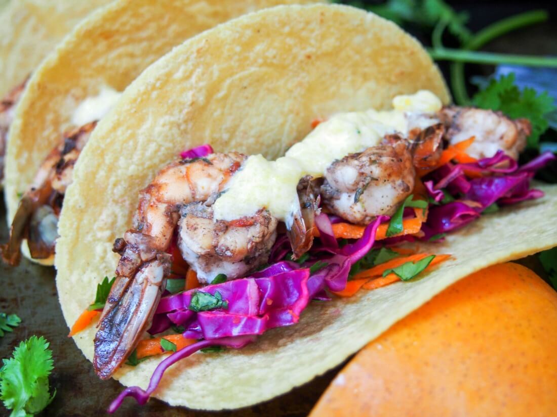 Jerk spiced shrimp tacos