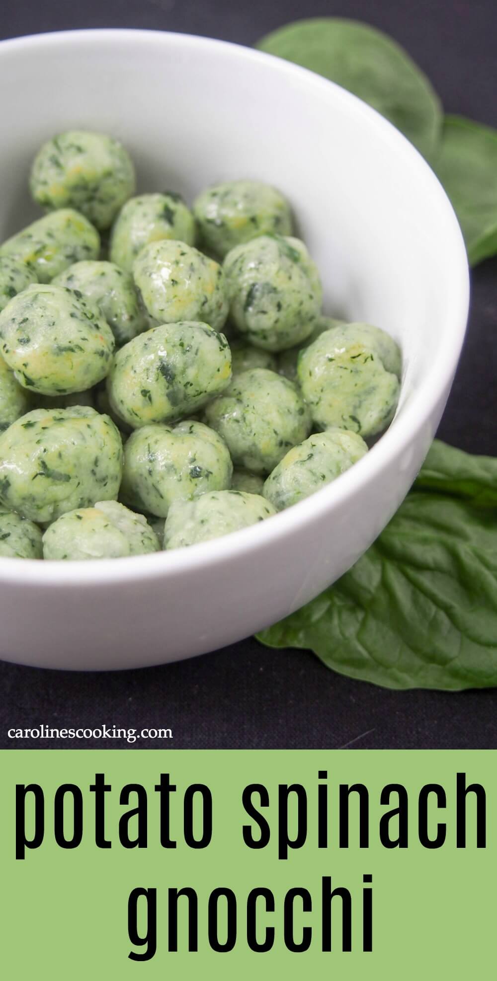 These homemade potato spinach gnocchi are deliciously comforting, light and tasty.  A great way to hide greens for dinner, you'll be too busy enjoying them to notice.  #gnocchi #homemadepasta #vegetarian 