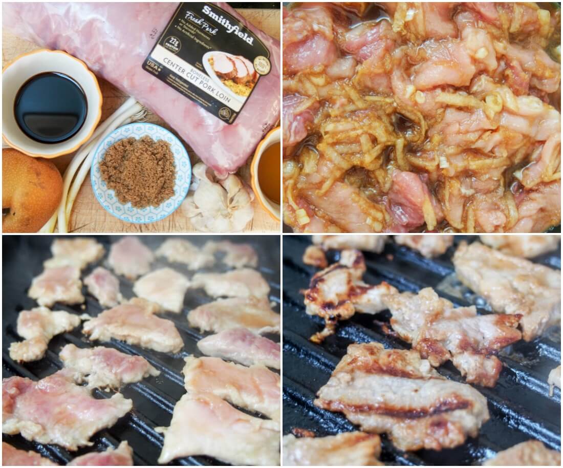 steps in making pork bulgogi - ingredients, marinating and grilling