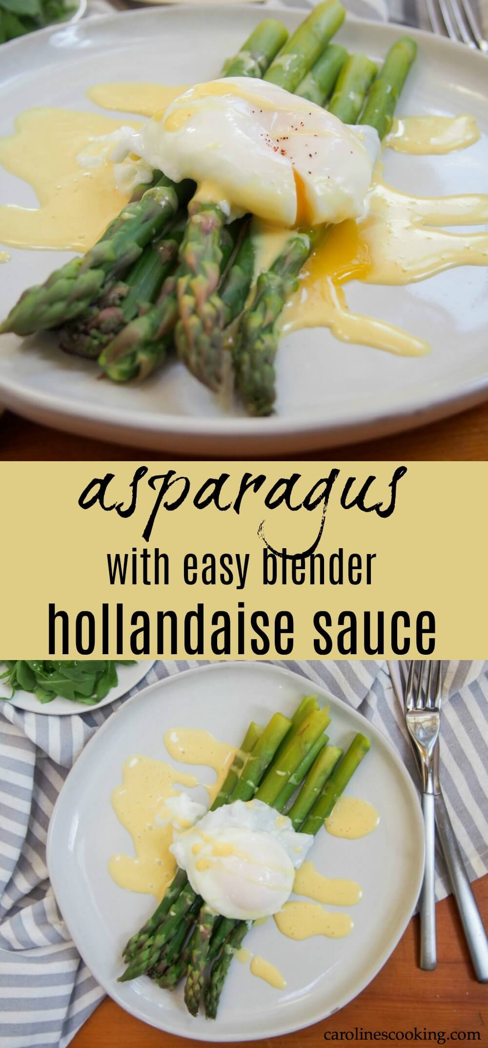 Asparagus with easy blender hollandaise sauce and poached egg makes an easy and delicious breakfast/brunch or lunch.  Full of the tastes of spring, it's light but feels that bit indulgent.  #ad #brunchweek #asparagus #brunch #dutch #vegetarian