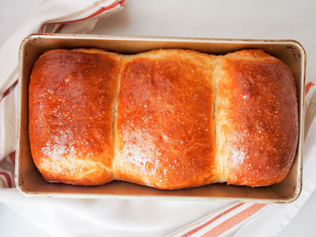 Japanese milk bread in tin