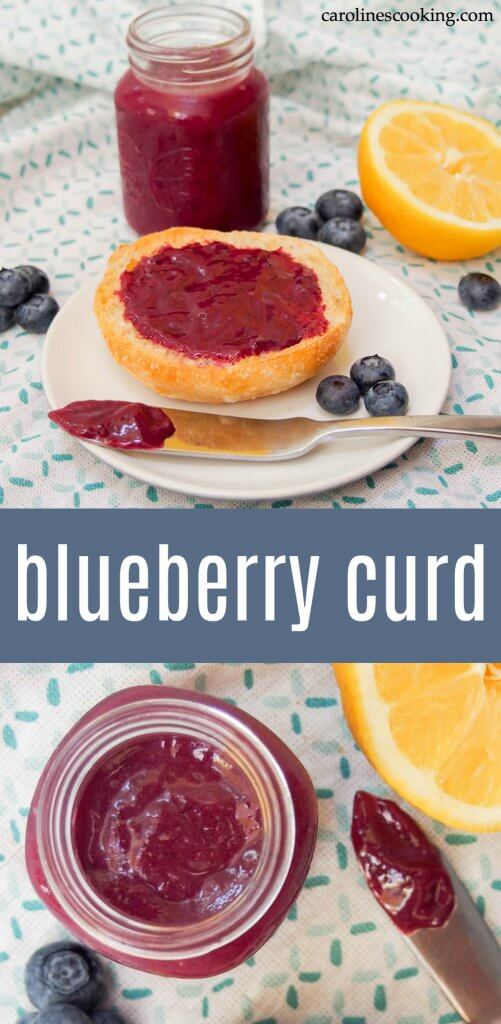 Blueberry curd is a beautifully bright variation on lemon curd that's a wonderful way to brighten up your toast.  It's easy to make, and with a gentle blueberry and citrus flavor, it's a great change from jam.  #blueberry #curd #jam #condiment