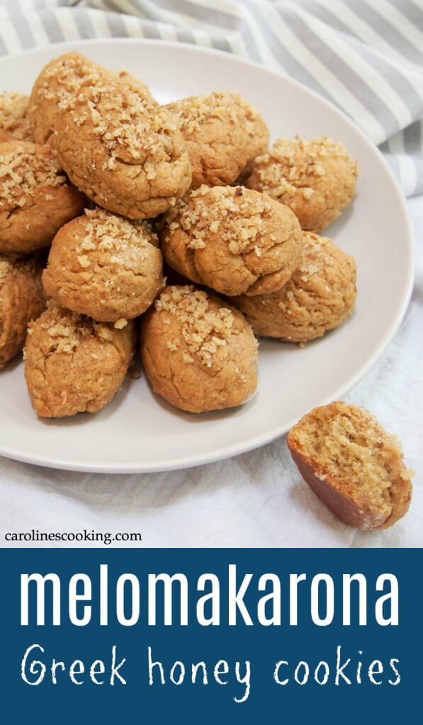 Melomakarona are a classic Greek cookie, with a gently spiced flavor in the dough and finished by dipping them in honey syrup (why they're often called honey cookies). All combined makes these some tasty bites! #cookie #greekfood #christmas #baking #honey