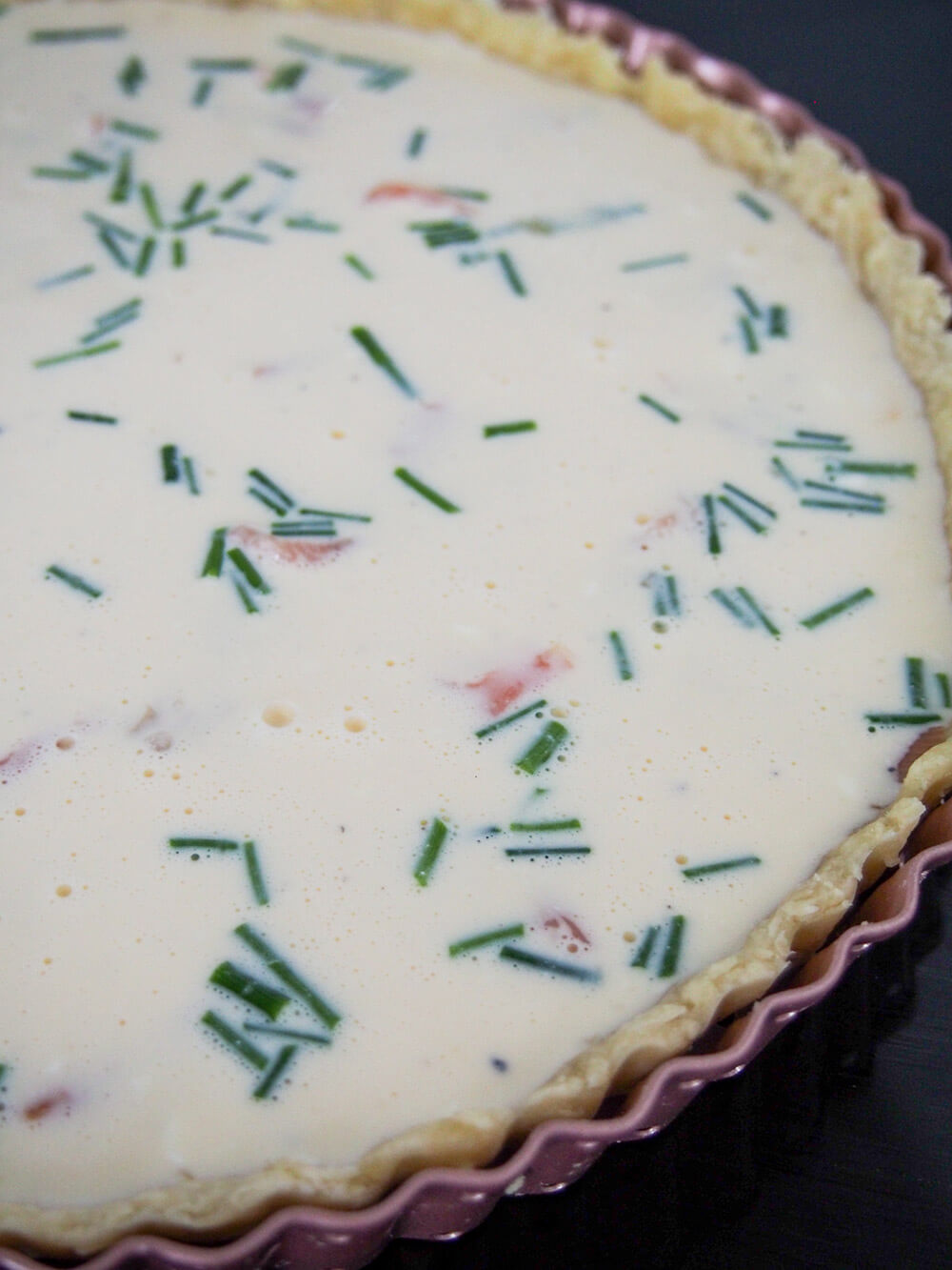 egg sour cream mixture added ready to bake smoked salmon quiche