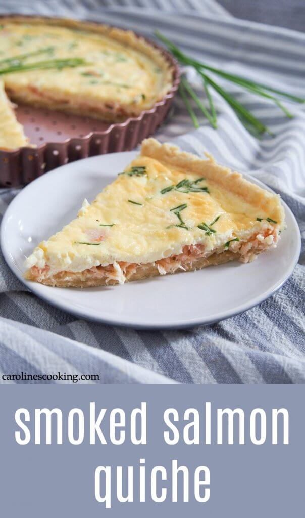 This smoked salmon quiche is easy to make, with a delicious flavor and makes a wonderful brunch or lunch option. It's picnic-ready as well!