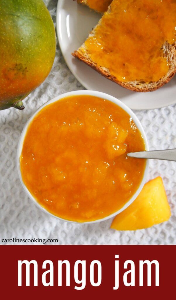 Enjoy some wonderful tropical flavors on your toast with this easy mango jam.  It is quick to make, has a wonderful sweet flavor and is the perfect way to enjoy mango season that bit longer.