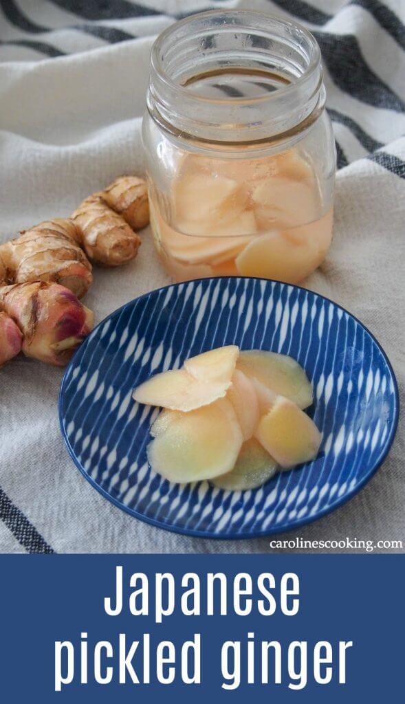 Japanese pickled ginger (gari) is an essential side for sushi and much easier than you might think to make at home. This recipe makes a small batch that's easy to use but with tips on how to make more if that suits better. #ginger #Japanese #sushi #pickledginger