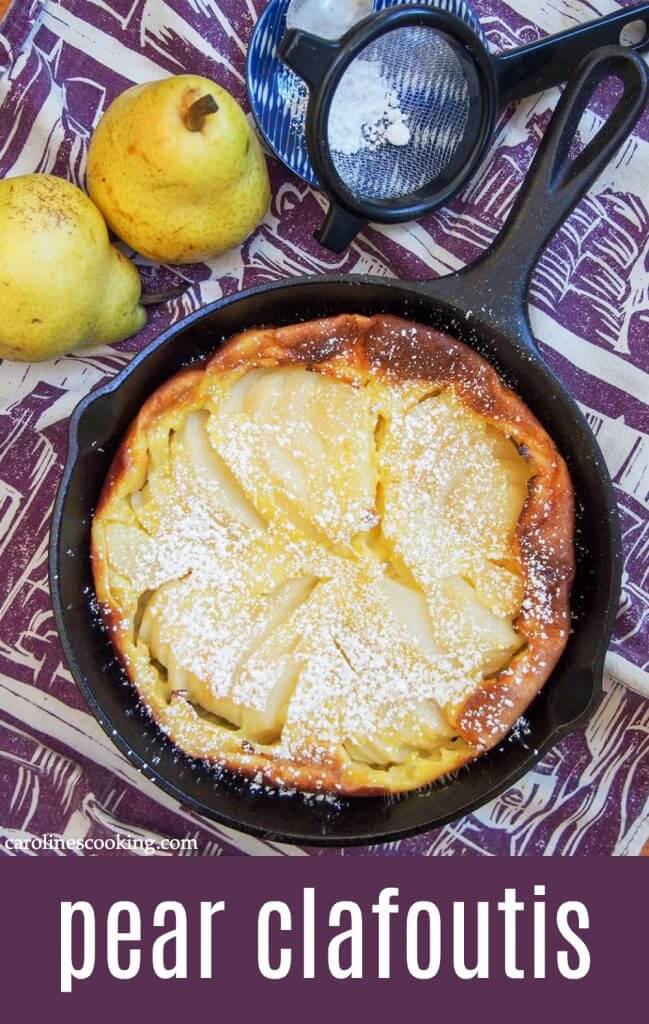 This pear clafoutis combines tender, sweet pears with a custard-like base for a comforting treat. It's an easy, delicious dessert.