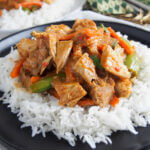 Thai red curry served over rice