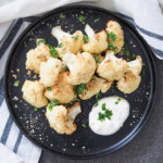 plate of dukkah roasted cauliflower from overhead