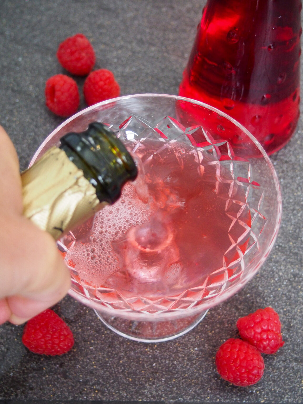 Kir Imperial - raspberry champagne cocktail - Caroline&amp;#39;s Cooking