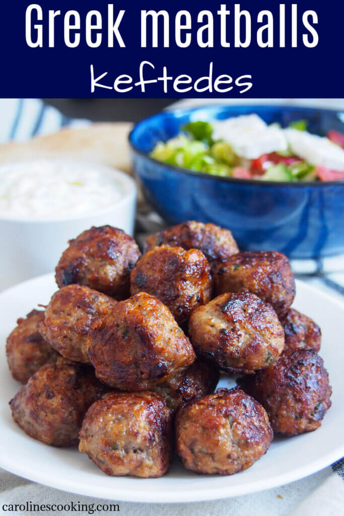 Keftedes are Greek meatballs that are packed with delicious flavor. They are juicy and aromatic with mint and perfect to snack on with other mezze, or enjoy with tzatziki and bread as a wrap. #meatball #greekfood #mezze
