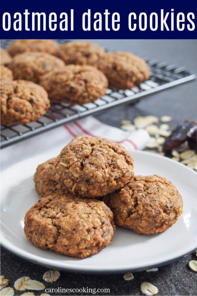 These tasty oatmeal date cookies use the natural sweetness of dates rather than any added sugar to make a relatively healthy, easy and delicious treat. #refinedsugarfree #dates #healthybaking #healthycookie