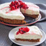 slice of lime mascarpone cheesecake in front of rest of cheesecake