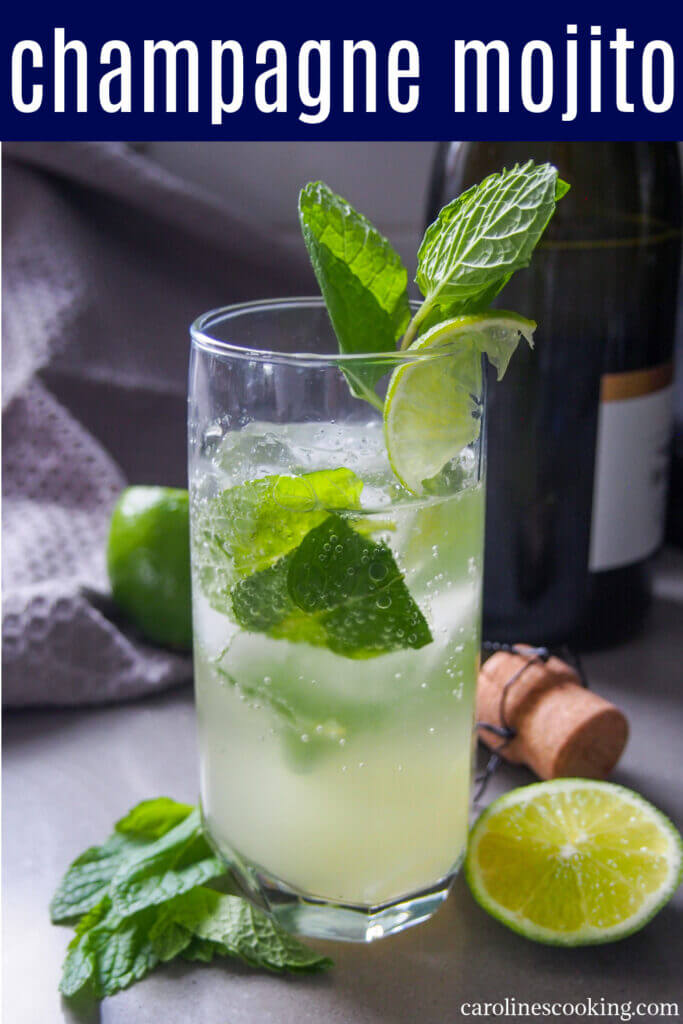 Make your cocktail that bit extra special with this champagne mojito. It has all the fresh mint and lime flavor of the original but with a lovely extra flavor from champagne as the bubbles. Perfect for a special occasion, or just because. #champagnecocktail #mojito