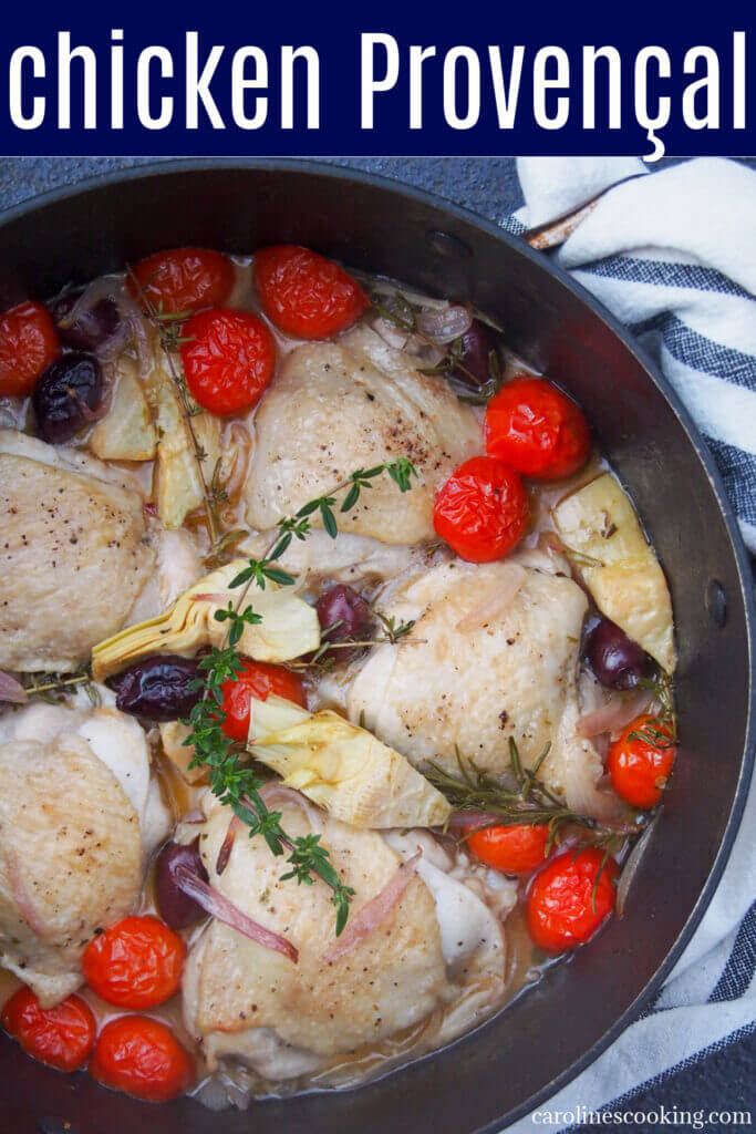 Chicken Provençal/Provencal is an easy and delicious combination of chicken, tomatoes, olives and herbs. It takes minimal preparation and is perfect for a midweek meal with rice or bread. 