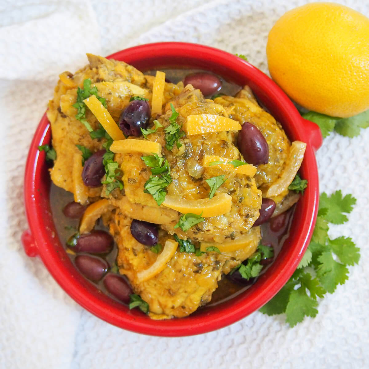 Chicken tagine with preserved lemons and olives - Caroline's Cooking
