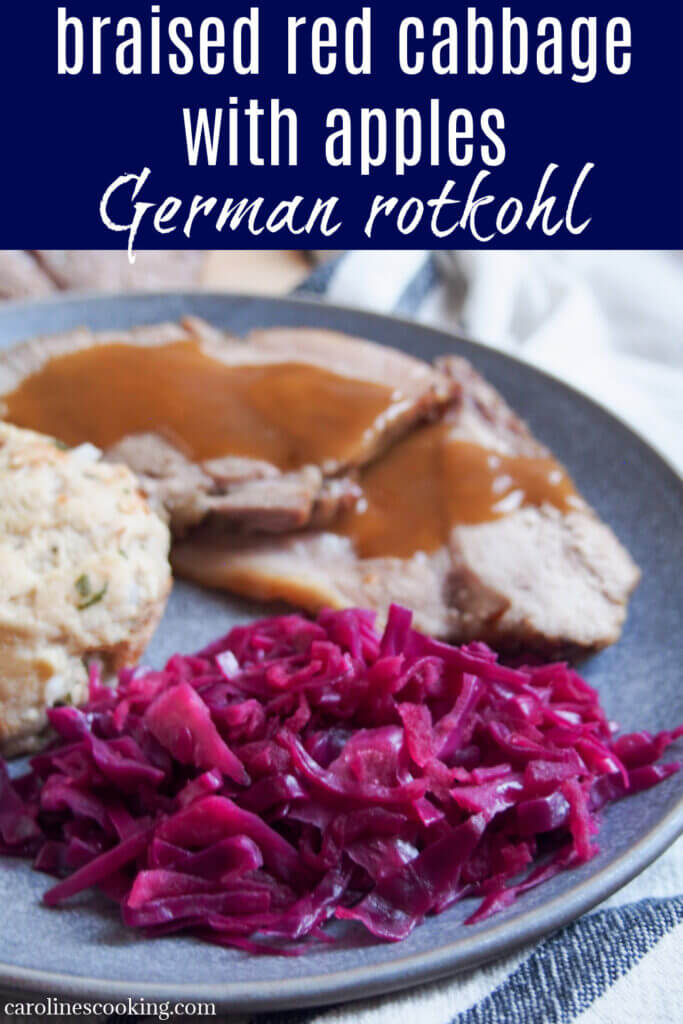 This braised red cabbage with apples (Rotkohl or Blaukraut) is a classic Germanic side that's a delicious mix of sweet-sour flavors with a mildly aromatic spice. Easy to make and comfortingly tasty.