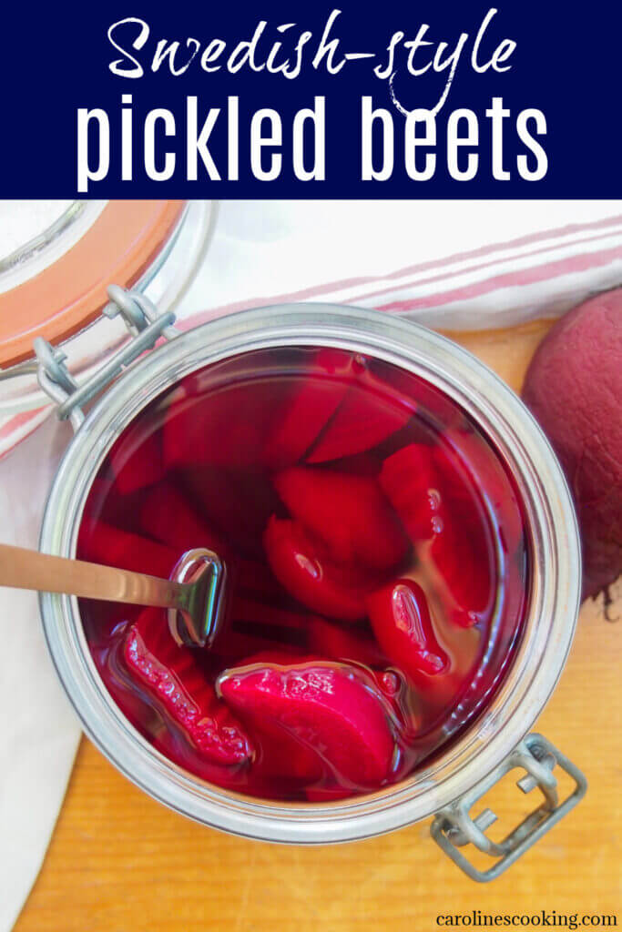 These Swedish pickled beets are so easy to make and have a great sweet-tart flavor. You can enjoy them on their own, to top sandwiches or mixed in salads. They're a popular side for good reason.