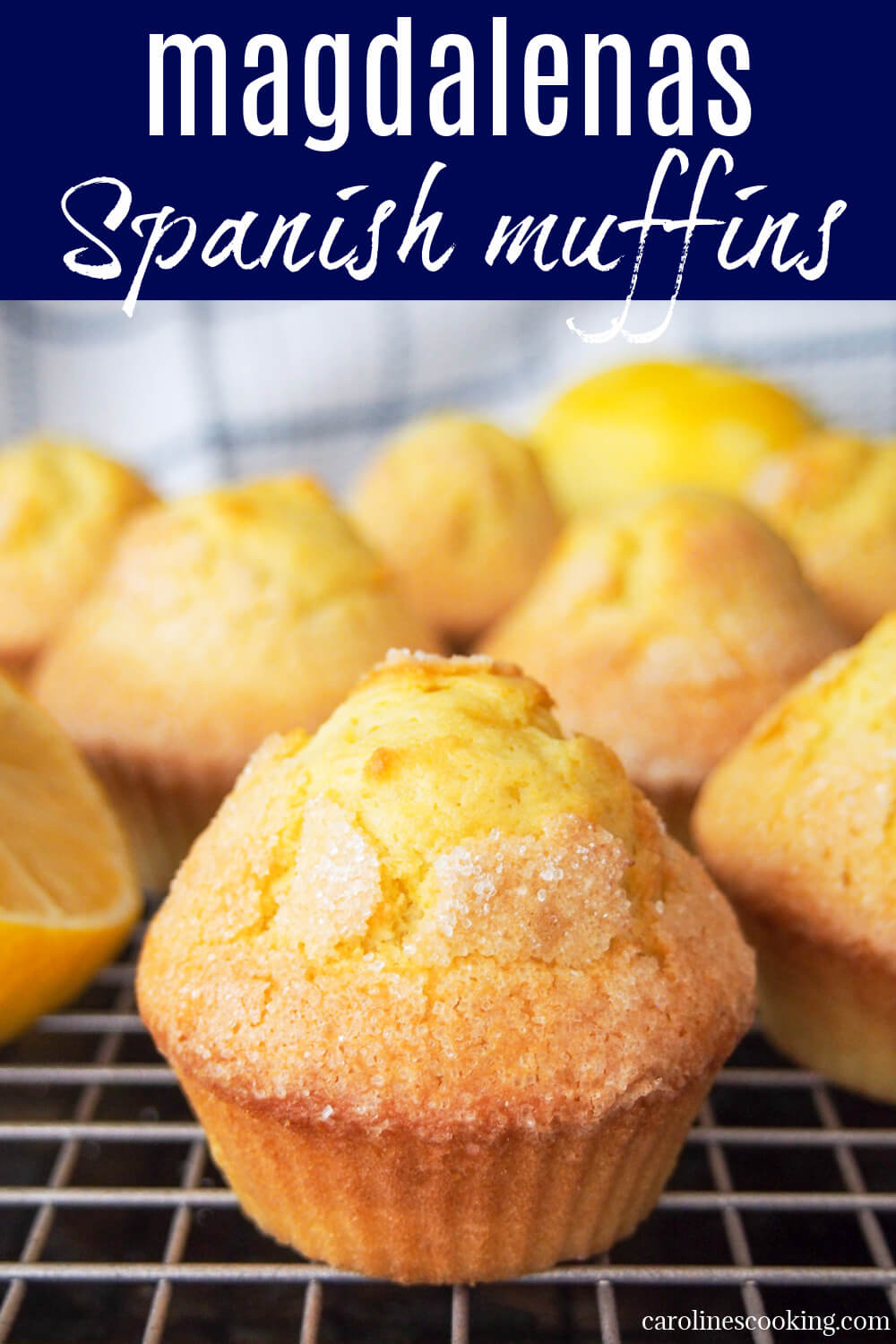 Magdalenas are Spanish lemon and olive oil muffins that you'll find in bakeries across the country.  They're easy to make at home, too, with only a few common ingredients.  They have a lovely delicate flavor, and are perfect still warm out the oven with coffee.