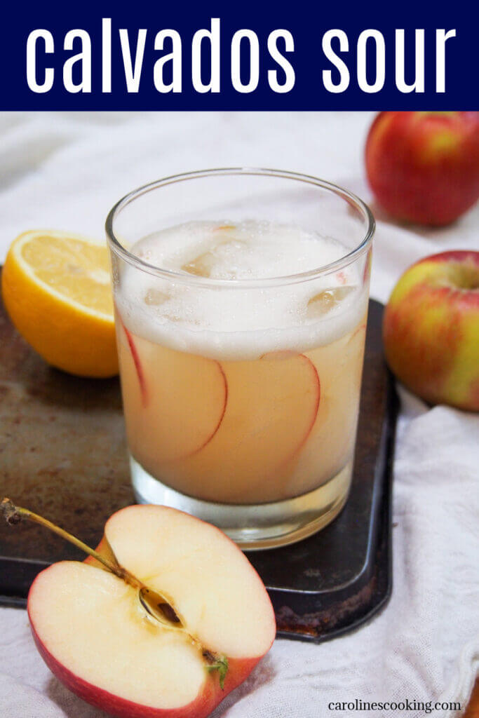 This calvados sour takes the classic, simple tart and strong formula and gives it a fresh, slightly autumnal twist. It has a lovely balance of flavors including apple and a little spice.