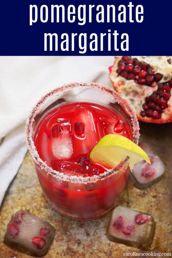 This pomegranate margarita is a bright and colorful twist on the classic cocktail. It has a wonderful balance of tart, fruity and sour flavors and is perfect for a festive occasion (or any excuse you want to make).