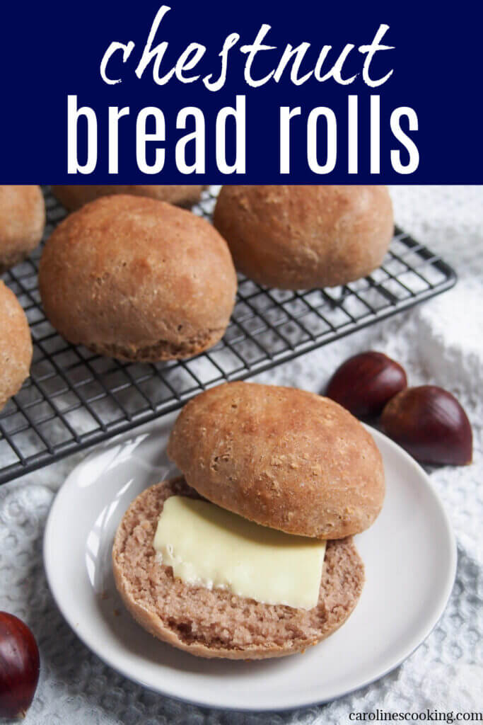 These chestnut bread rolls are made with a blend of wheat, rye and chestnut flours, giving a slight sweetness and depth of flavor. They're easy to make and perfect alongside a meal or make them into mini sandwiches for lunch.