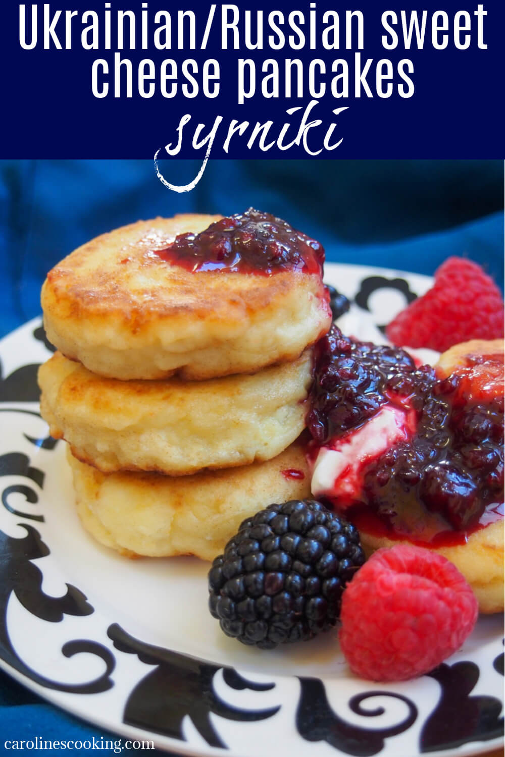 Syrniki are small, thick Ukrainian/Russian sweet cheese pancakes.  They might not have a lot of ingredients and look a bit unassuming, but these little bites are soft, fluffy and deliciously good. 