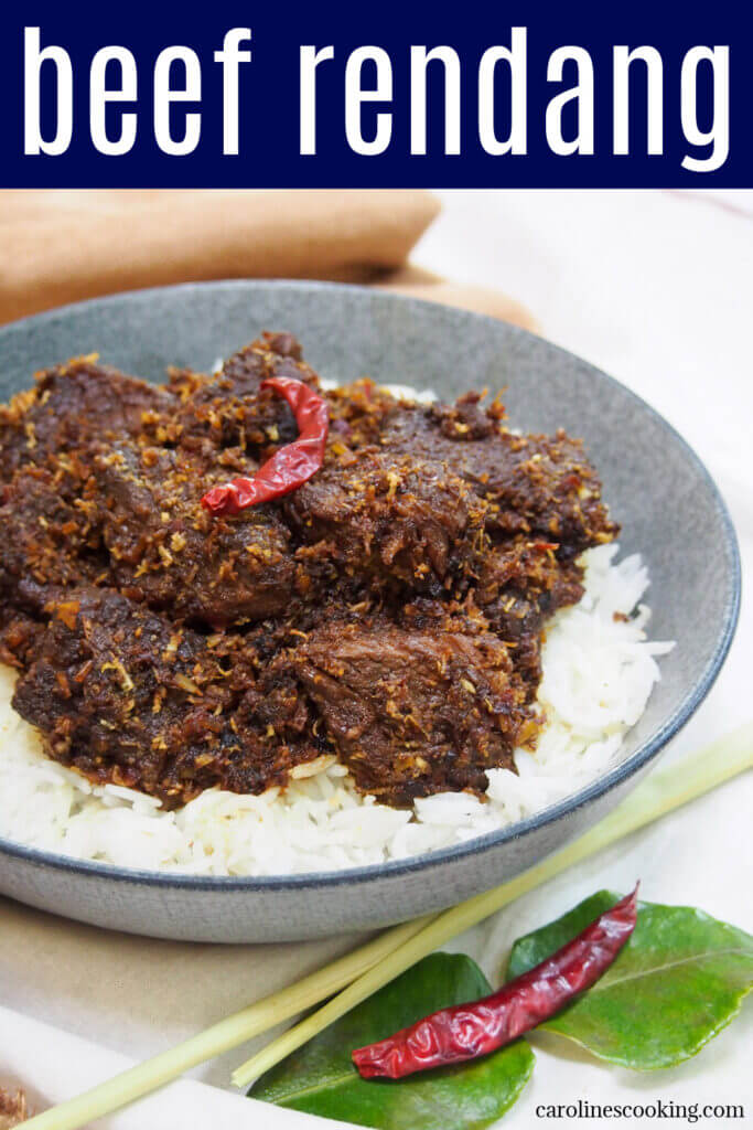 Beef rendang is a classic Indonesian dish of beef slow cooked in a mix of spices & coconut milk. It results in incredibly tender meat, packed with flavor. Yes it takes some time, but it's mainly hands off and most definitely worth the wait.